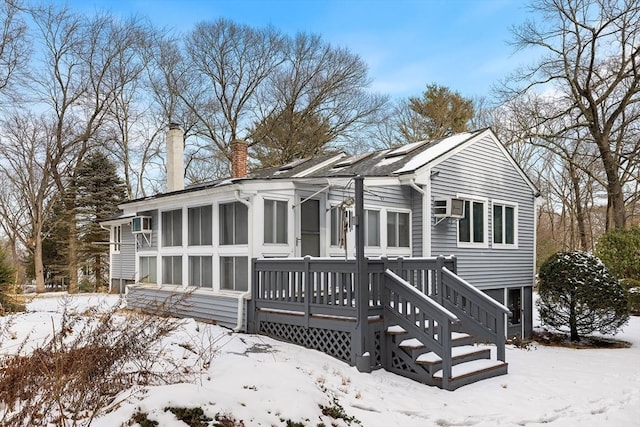 view of front of home with a deck