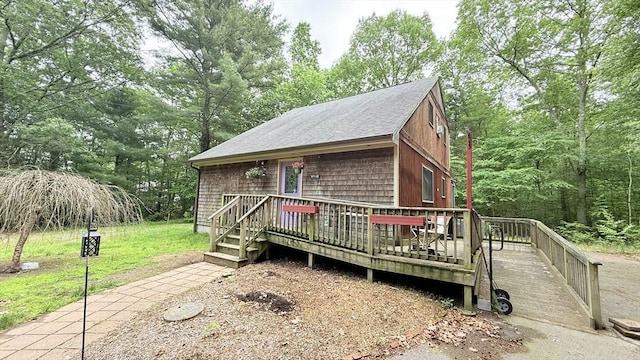 1755 Maple St, Dighton, MA 02764 - view of front facade with roof with shingles and a wooden deck