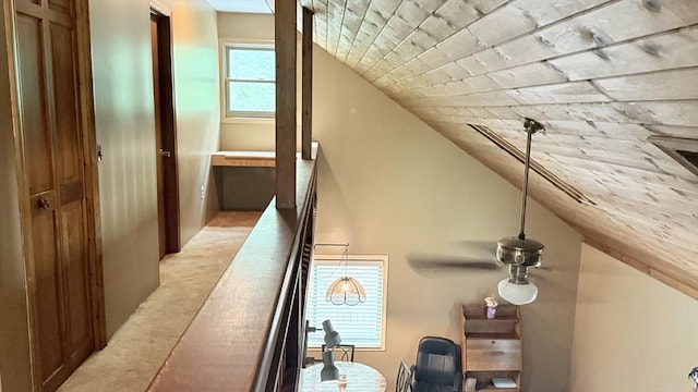 1755 Maple St, Dighton, MA 02764 - corridor with lofted ceiling, light colored carpet, and an office area