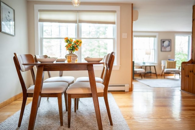 11 Cliff St, Dennis, MA 02638 - dining area featuring a baseboard radiator and light wood finished floors