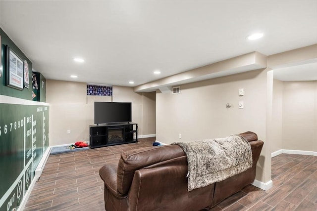 living room with a fireplace