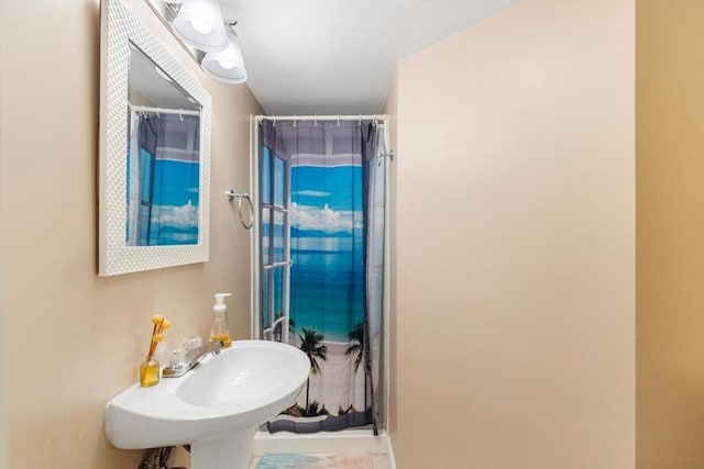 bathroom with sink and walk in shower