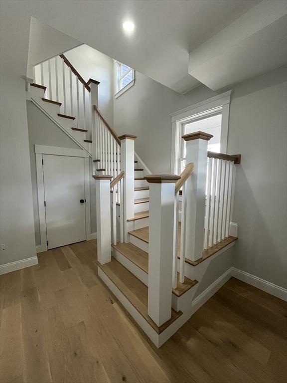 stairs with hardwood / wood-style floors