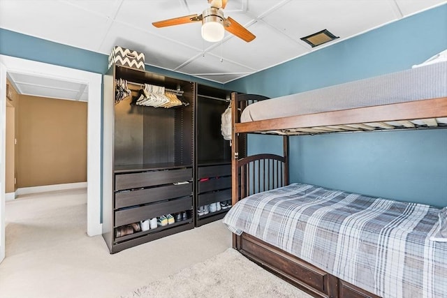 bedroom featuring carpet flooring and ceiling fan