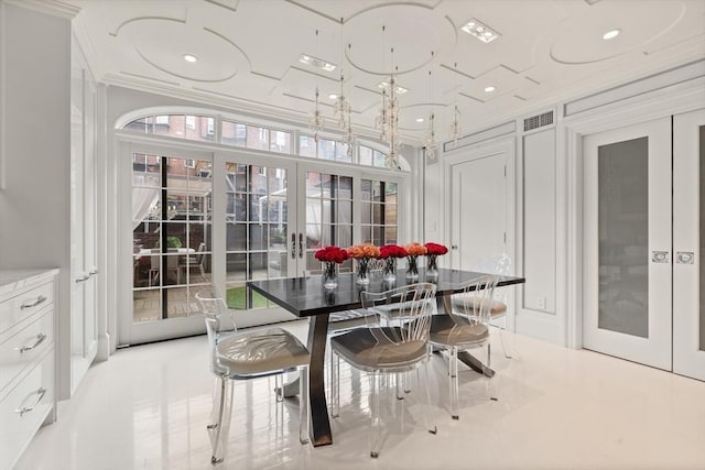 68 W Rutland Sq, Boston, MA 02118 - dining area featuring french doors, ornamental molding, and recessed lighting