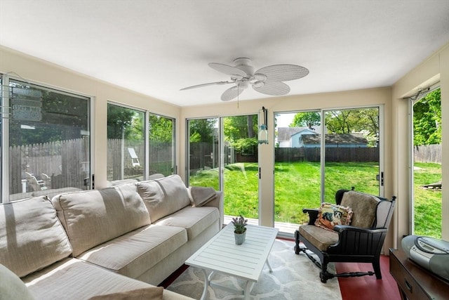 150 Academy St, Braintree, MA 02184 - sunroom / solarium featuring an outdoor hangout area, plenty of natural light, and a ceiling fan