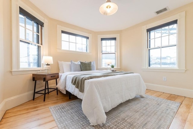 bedroom with light hardwood / wood-style floors