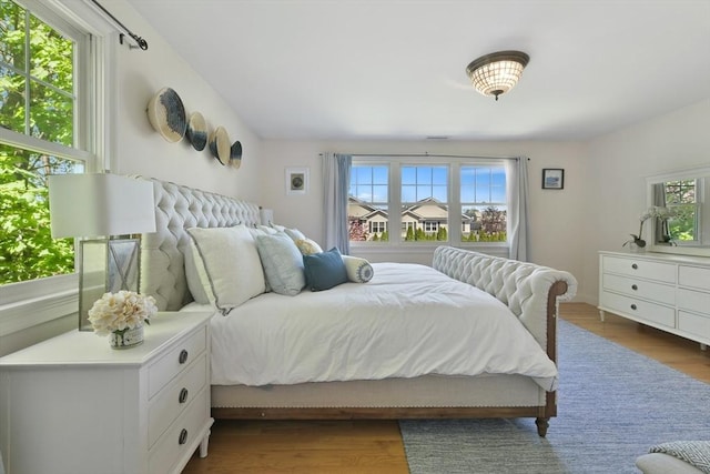 bedroom featuring multiple windows and wood finished floors