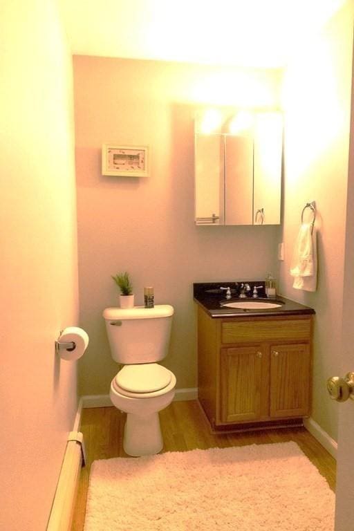167 Orient St, Worcester, MA 01604 - half bath featuring vanity and wood finished floors