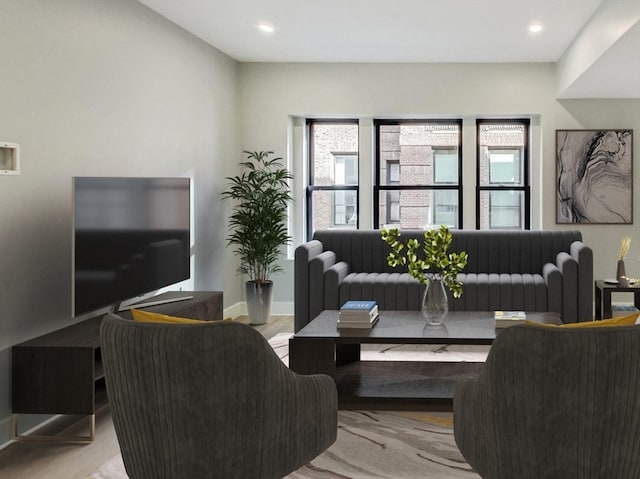 living room featuring light wood-type flooring