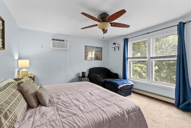 39 Taylor St Unit 39, Haverhill, MA 01830 - bedroom featuring baseboard heating, a wall unit AC, carpet, and a ceiling fan