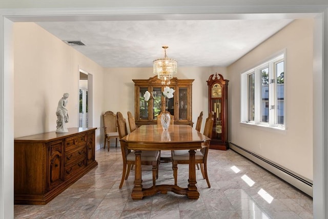 6 Gavin Cir, Stoneham, MA 02180 - dining room with a baseboard radiator, a chandelier, and light marble finish flooring