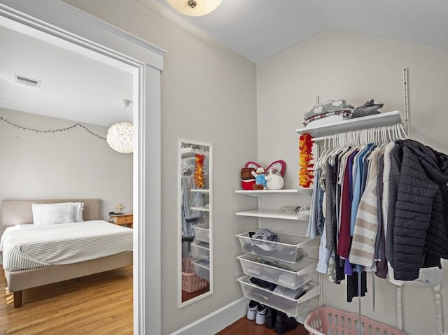 537 Milk St, Fitchburg, MA 01420 - walk in closet featuring wood finished floors and vaulted ceiling