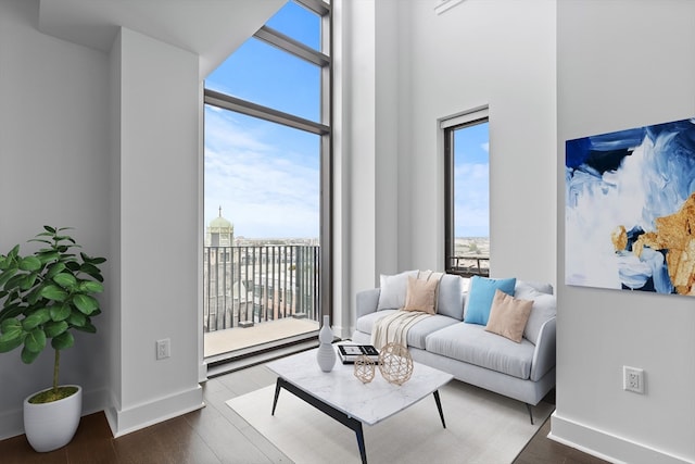 sitting room with hardwood / wood-style flooring