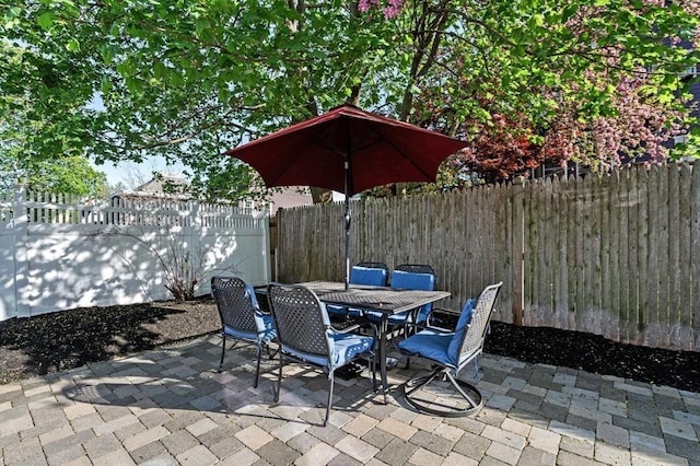 view of patio featuring outdoor dining area and a fenced backyard