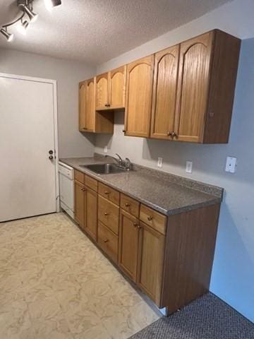 14 Village Way Unit 23, Natick, MA 01760 - kitchen featuring a sink, dishwasher, dark countertops, light floors, and a textured ceiling