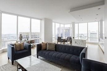 living room with a wall of windows