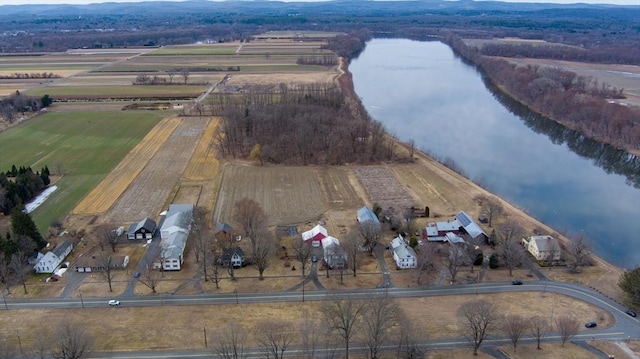 aerial view with a rural view and a water view