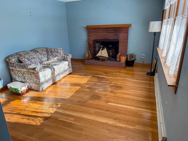 living room featuring a fireplace and light hardwood / wood-style floors