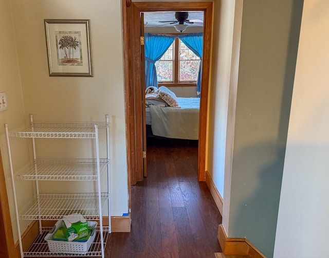 hall with dark hardwood / wood-style flooring