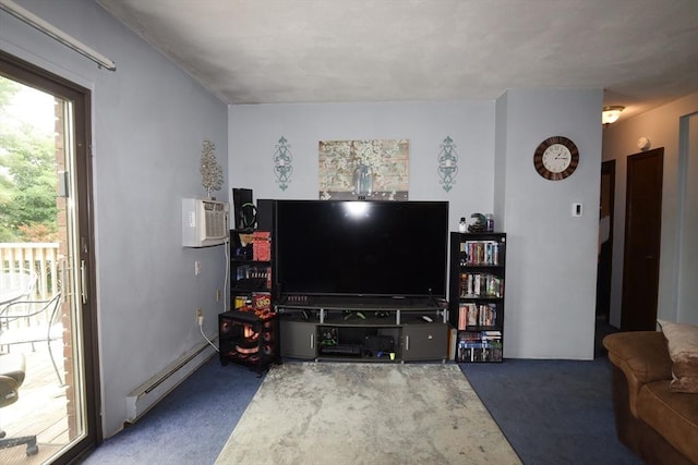 980 Plain St Unit 4, Marshfield, MA 02050 - carpeted living area featuring a baseboard heating unit and a wall mounted air conditioner