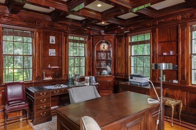 65 Central St, Andover, MA 01810 - office space featuring wooden walls, ornamental molding, coffered ceiling, beamed ceiling, and built in features