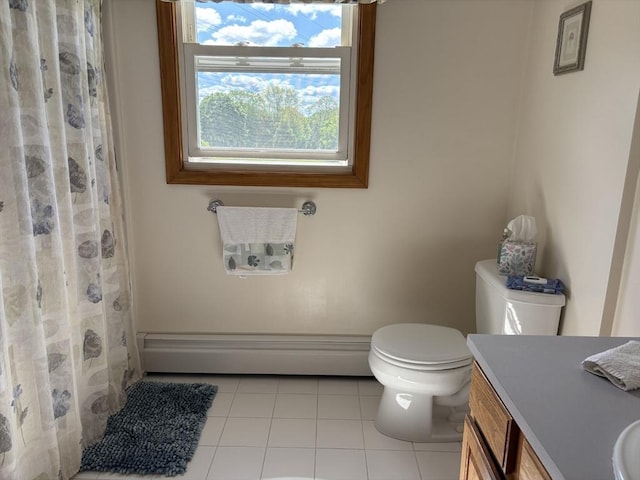 75 Lake St, Rehoboth, MA 02769 - bathroom with a baseboard heating unit, tile patterned floors, toilet, and vanity