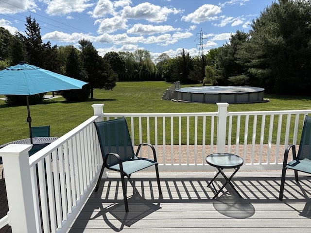 75 Lake St, Rehoboth, MA 02769 - wooden deck with an outdoor pool, a yard, and view of wooded area