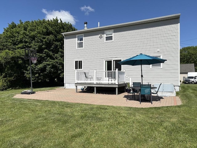 75 Lake St, Rehoboth, MA 02769 - rear view of house with a lawn, a wooden deck, and a patio
