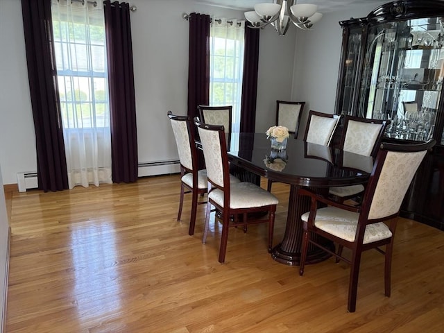 75 Lake St, Rehoboth, MA 02769 - dining room with a baseboard heating unit, a chandelier, and light wood finished floors
