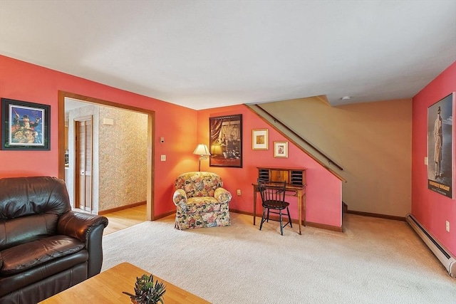 165 Bayberry Hill Ln Unit 165, Leominster, MA 01453 - carpeted living area with a baseboard radiator and baseboards