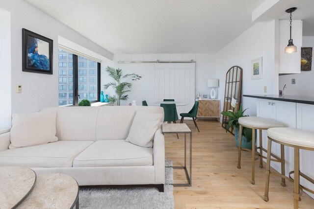 living area featuring light wood-style flooring