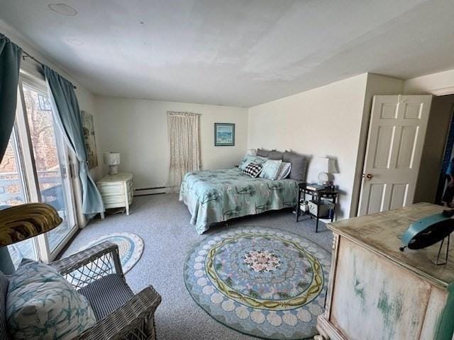bedroom with carpet flooring and baseboard heating