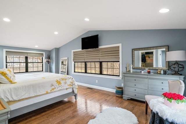2171 Commonwealth Ave, Newton, MA 02466 - bedroom featuring vaulted ceiling, wood finished floors, recessed lighting, and baseboards