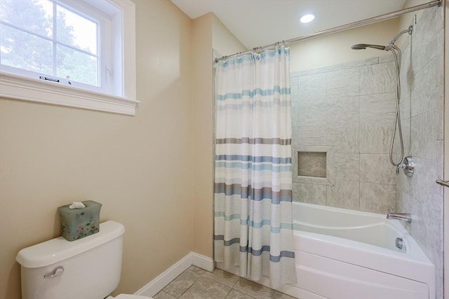37 Sandy Ridge Rd, Sterling, MA 01564 - bathroom featuring shower / bath combo with shower curtain, toilet, baseboards, tile patterned flooring, and recessed lighting