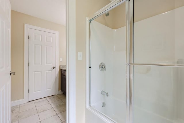37 Sandy Ridge Rd, Sterling, MA 01564 - bathroom with vanity, baseboards, bath / shower combo with glass door, and tile patterned floors