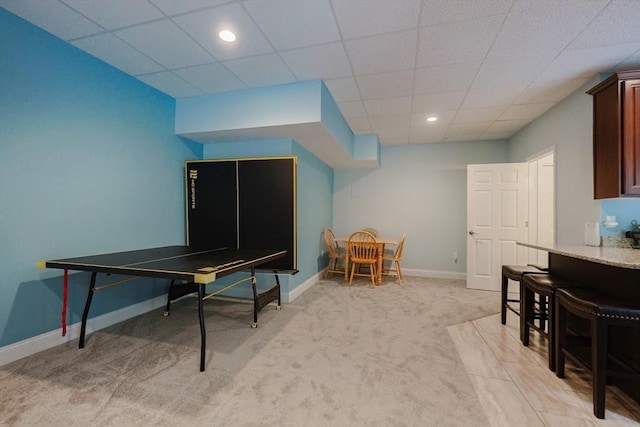 37 Sandy Ridge Rd, Sterling, MA 01564 - recreation room featuring light carpet, baseboards, recessed lighting, and a drop ceiling