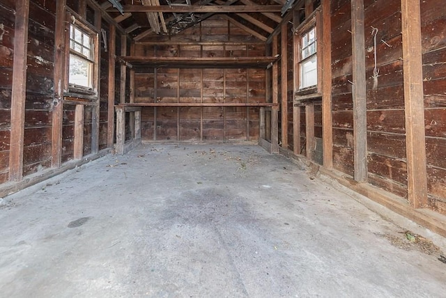 miscellaneous room featuring lofted ceiling and plenty of natural light