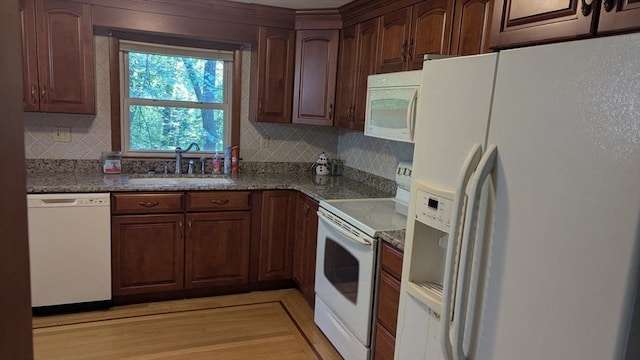 17 Laurel Dr, Millbury, MA 01527 - kitchen featuring white appliances, a sink, decorative backsplash, and light wood finished floors