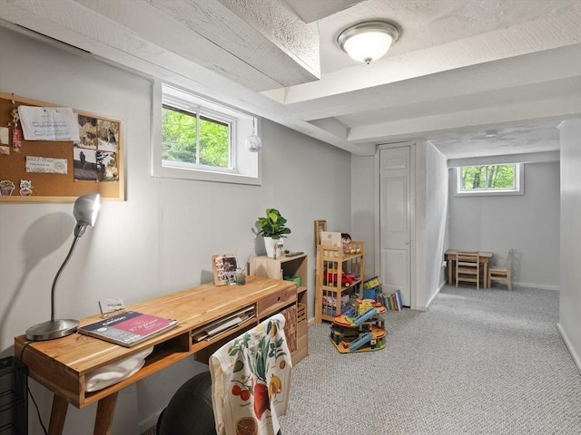 14 Riverside Dr, North Reading, MA 01864 - playroom featuring healthy amount of natural light, carpet, beam ceiling, and baseboards