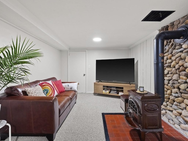 14 Riverside Dr, North Reading, MA 01864 - living area featuring a wood stove and carpet