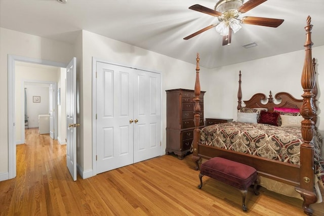 2826 Washington St, Boston, MA 02119 - bedroom featuring light wood-style flooring, a closet, ceiling fan, and baseboards