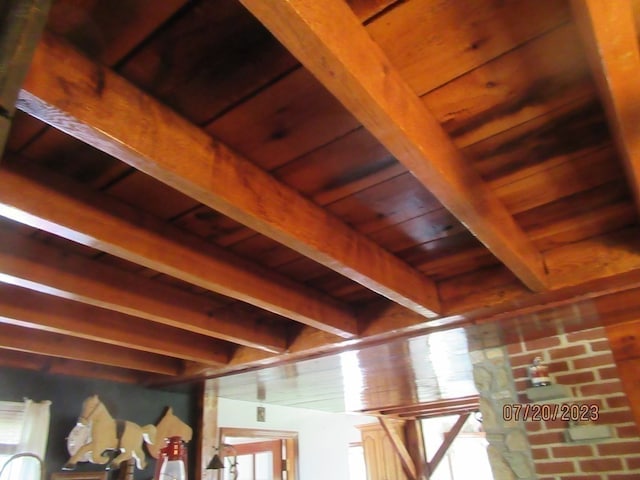 interior details with wood ceiling and beam ceiling