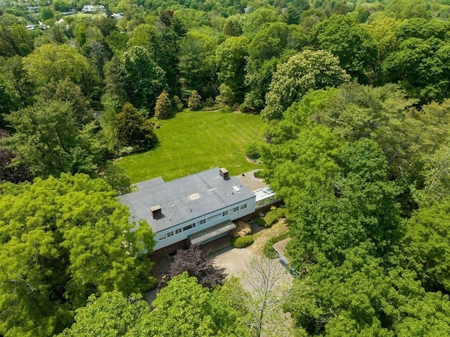 aerial view featuring a forest view