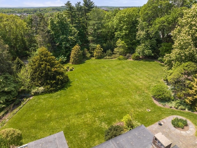 bird's eye view featuring a forest view