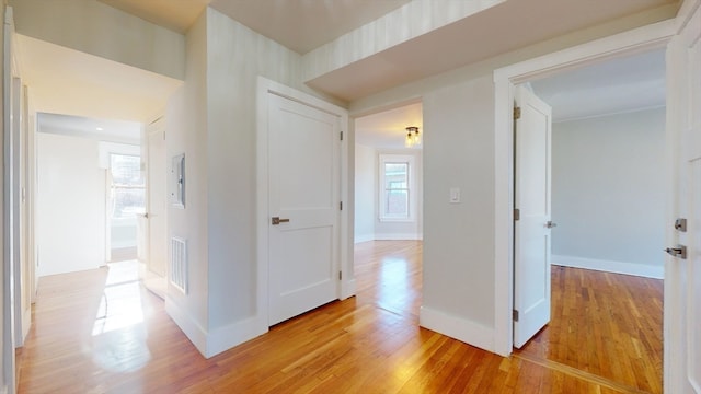 hall with light hardwood / wood-style floors