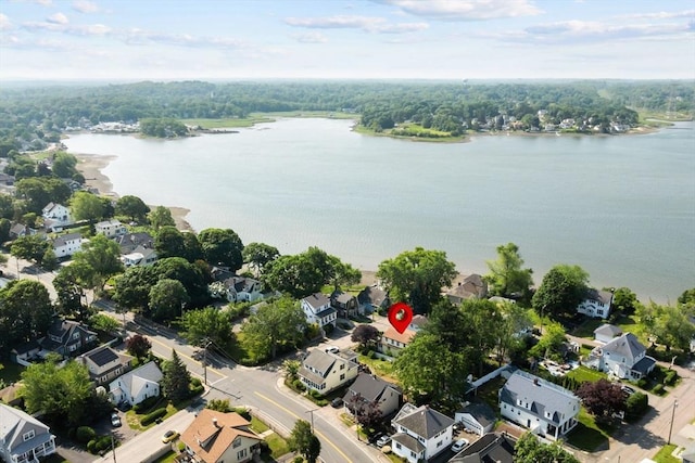55 Rosemont Rd, Weymouth, MA 02191 - aerial perspective of suburban area featuring a nearby body of water and a heavily wooded area