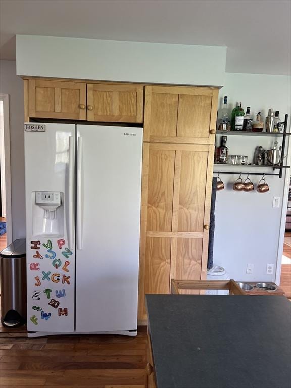 106 Shaw Rd, Goshen, MA 01330 - kitchen featuring white fridge with ice dispenser and dark wood-style floors