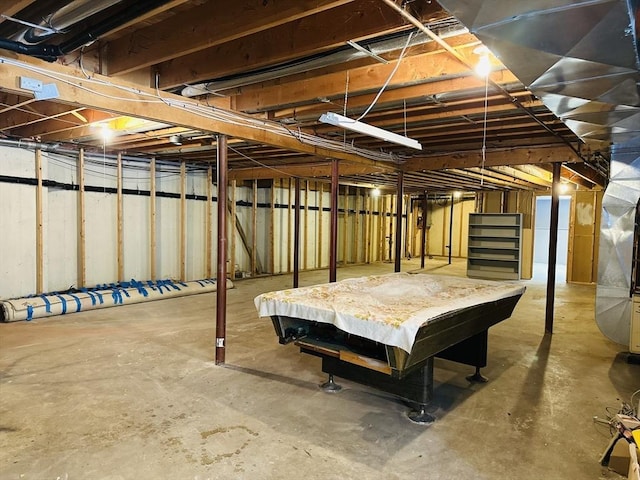 unfinished below grade area featuring billiards