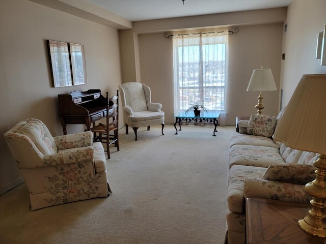 living room with light colored carpet